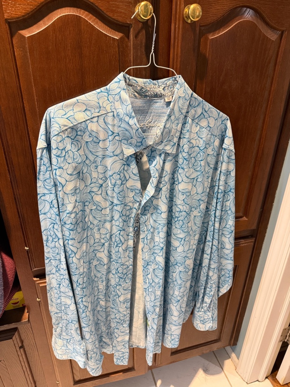 Robert Graham Light Blue and Cream Paisley Button-Down Shirt 3xl